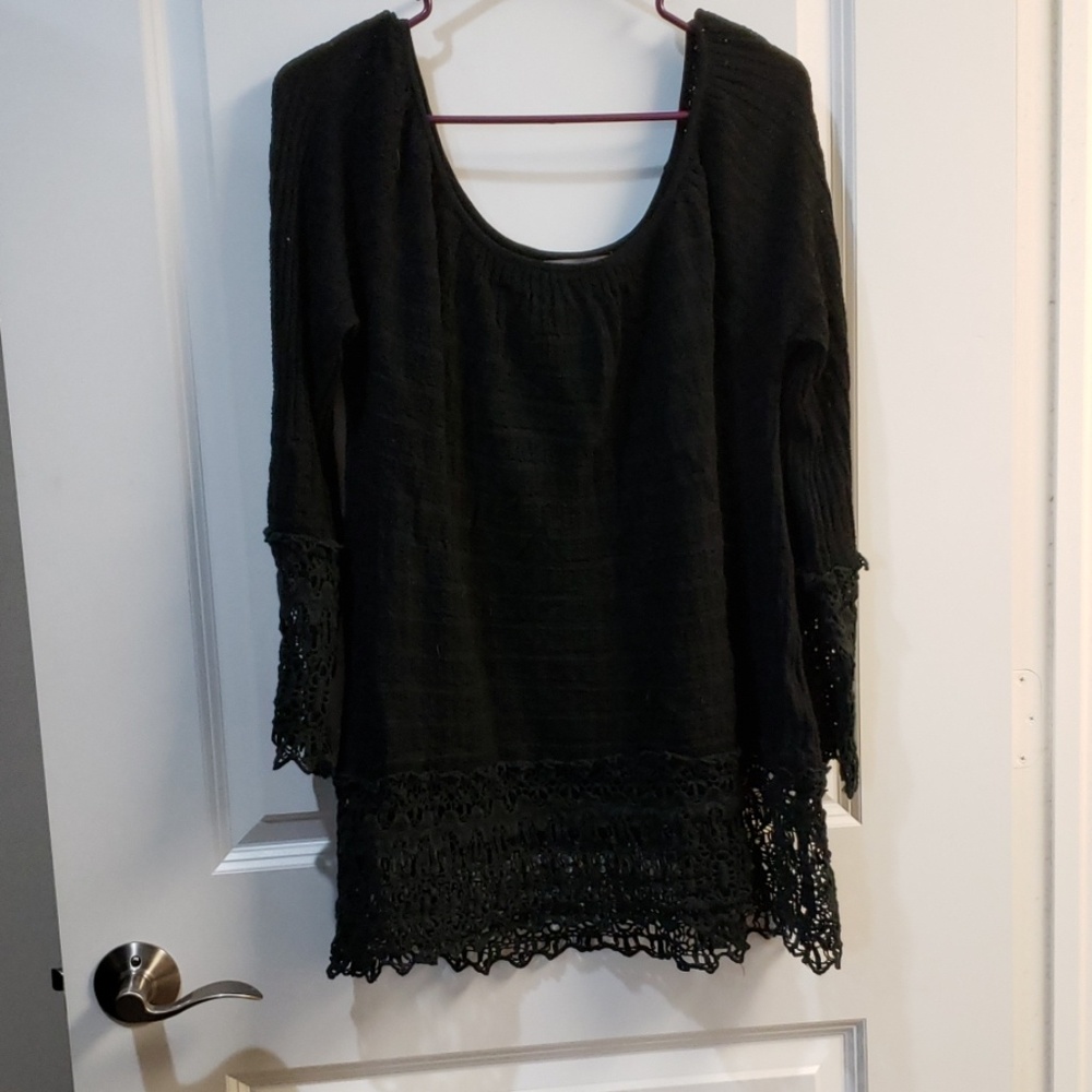 Black long bell sleeve lace top